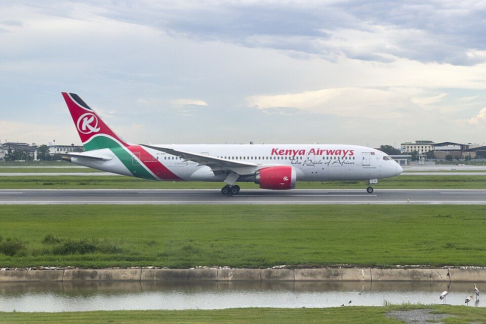 A Kenya Airways Boeing 787 at Bangkok's Suvarnabhumi Airport