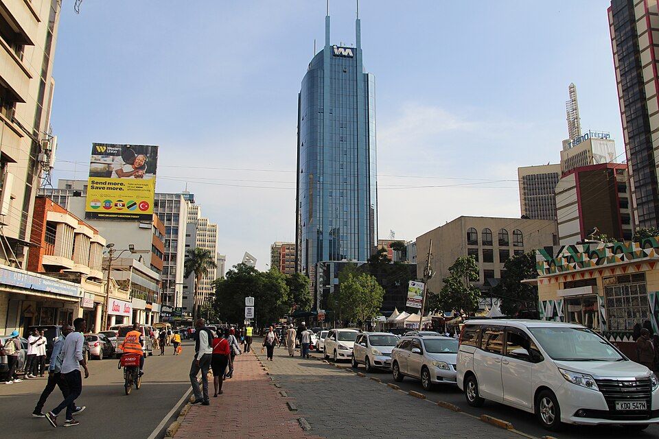 Pedestrians and traffic in downtown Nairobi