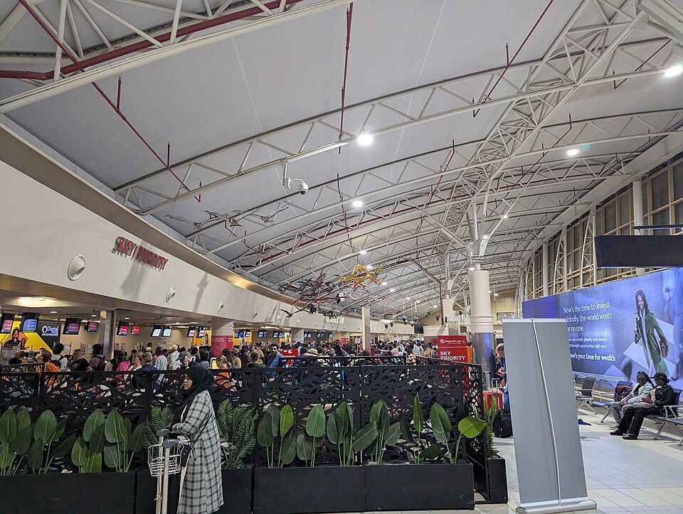Inside the terminal at Jomo Kenyatta International Airport, Nairobi