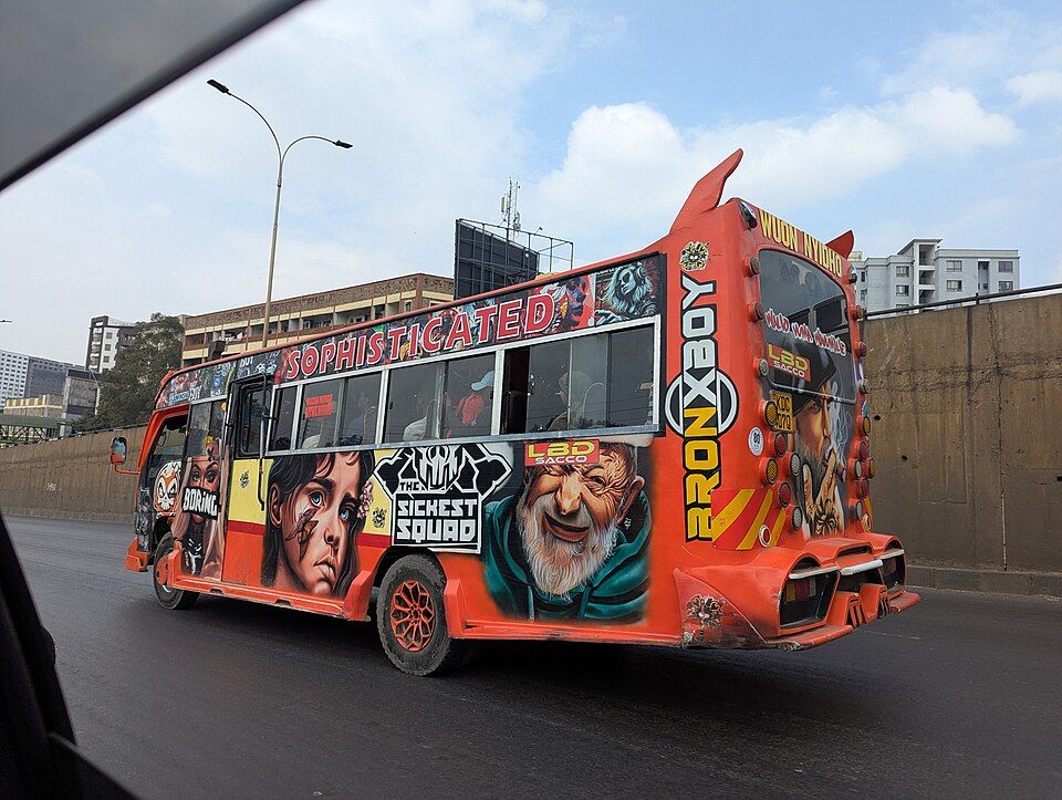 A matatu on the move in Kenya